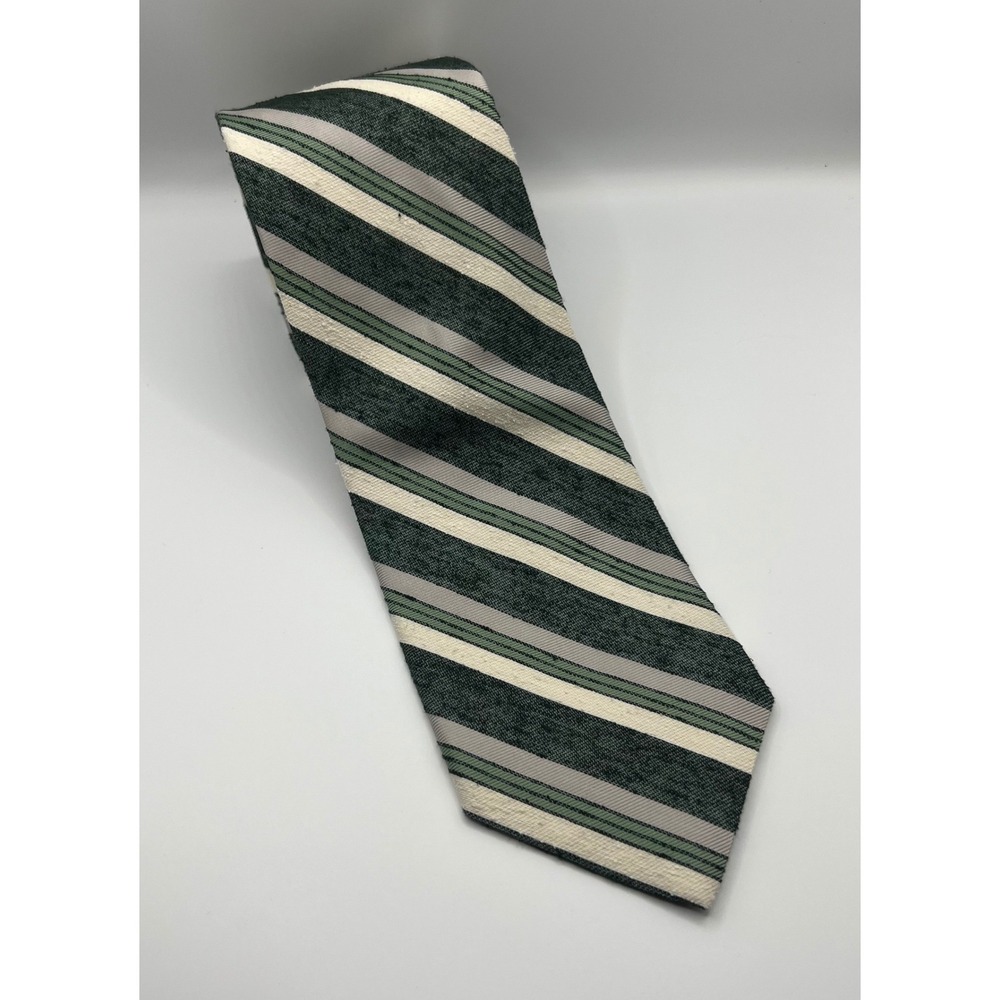 Brooks Brothers Mens Green Striped Silk Tie Made in USA Italian Fabric